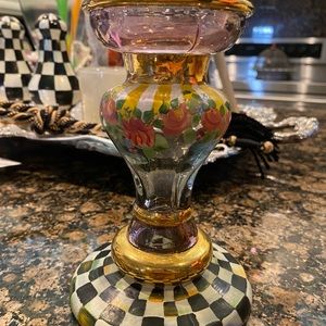 Mackenzie Childs Courtly Check Glass Candlestick